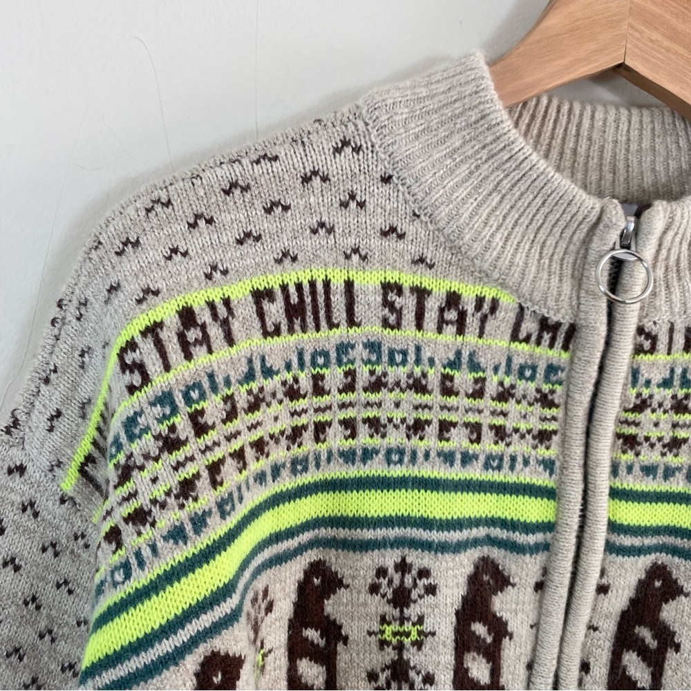 Urban Outfitters BDG Jesse Half-Zip Sweater Tan Brown and Neon Green - XS - Picture 14 of 16